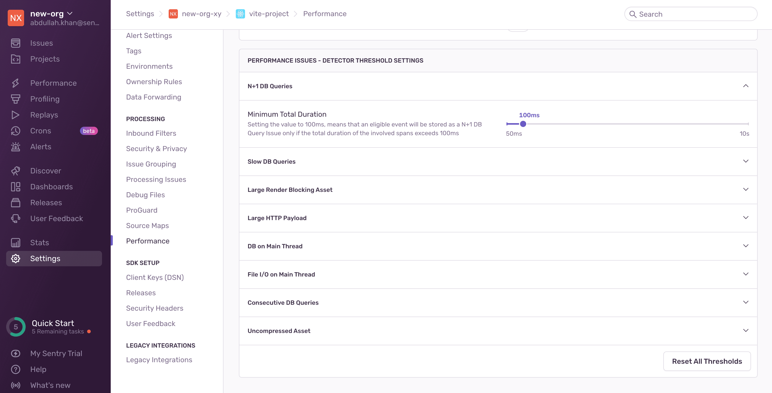 N+1 Query detector threshold settings